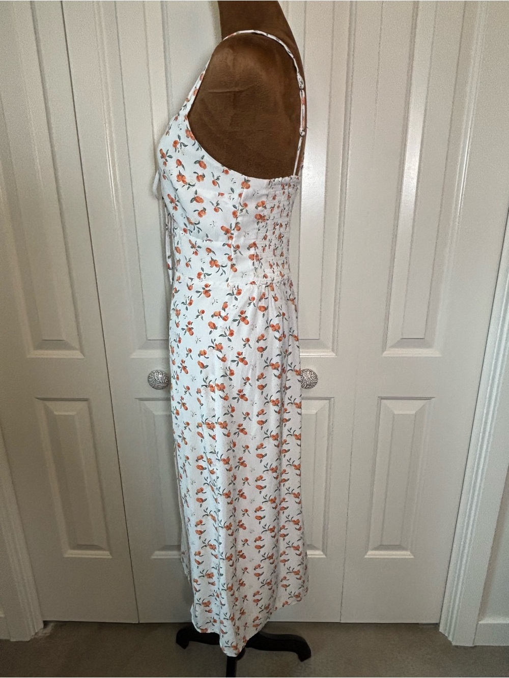 Abercrombie & Fitch Cinch-Front Midi Dress in Peach Print Small - Picture 8 of 16